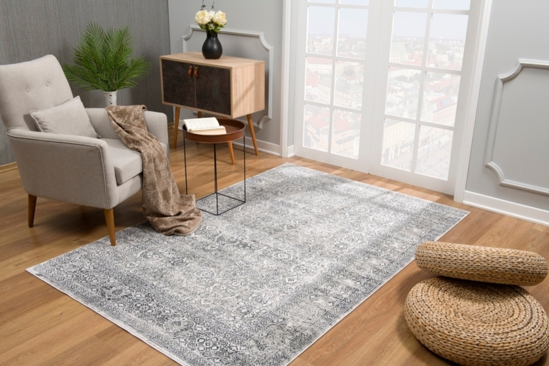 Area Rug Abstract Distressed Pattern Grey High Low Pile Industrial