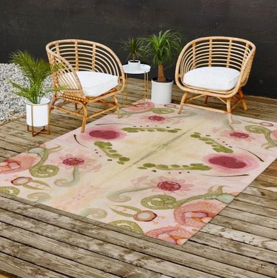 Area Rug Abstract Floral Design, Watercolor Aesthetic, Rectangular Large Scale Floral
