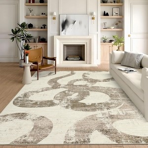 Area Rug Abstract Flowing Stripes Warm Earth