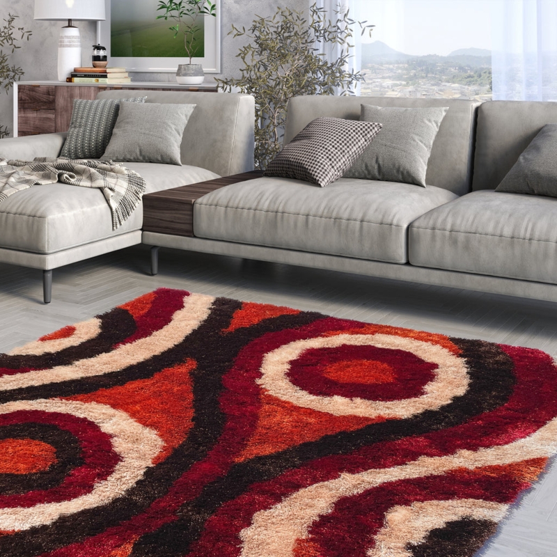 Area Rug Abstract Geometric Pattern Earthy Tones Mid Century