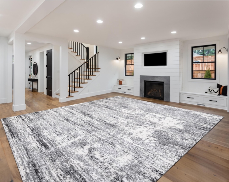 Area Rug Abstract Line Pattern Cream Charcoal Neutral Decor