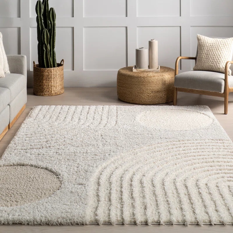 Area Rug Abstract Linear Shag High Pile Minimalist Japandi Living Room Rug