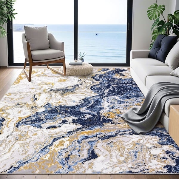Area Rug: Abstract Marble Pattern, Cool Gray, for Sectional Sofa