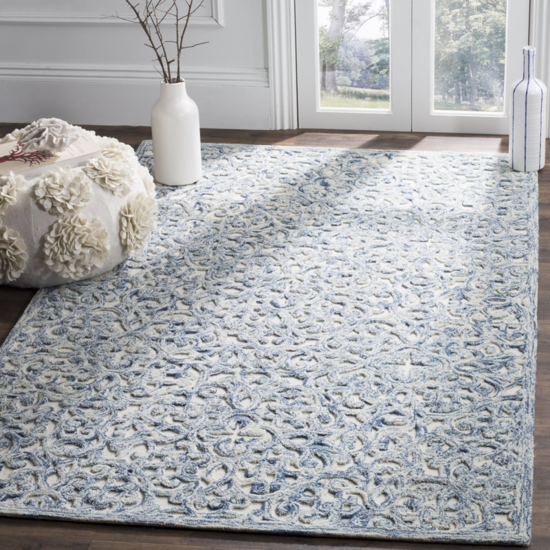 Area Rug Abstract Marble Pattern Distressed Blue Ivory Styling