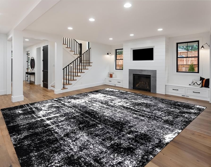 Area Rug Abstract Marble Pattern High Contrast Contemporary Rug
