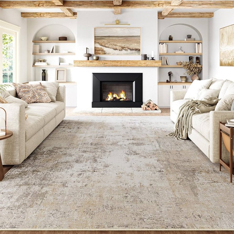 Area Rug Abstract Marbled Design Beige Grey Organic Modern Layout