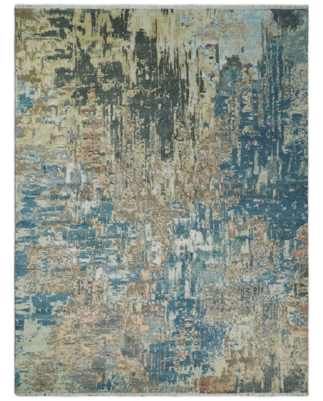 Area Rug Abstract Organic Brown Wool, Contemporary Organic Pattern Rug