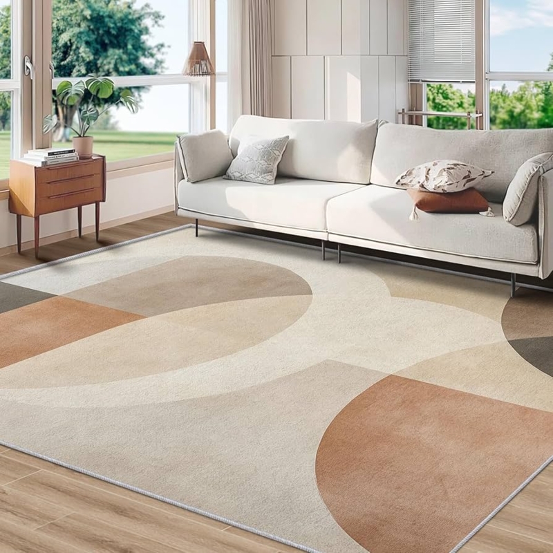 Area Rug Abstract Organic Geometric Pattern Washable Neutral Decor