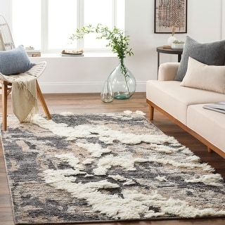Area Rug Abstract Organic Pebble Pattern High Contrast Neutrals