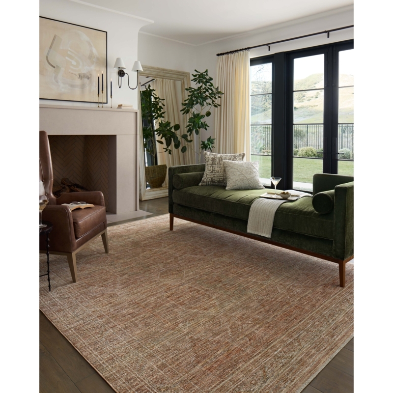 Area Rug Abstract Painterly Pattern Rust Teal Contrast Artistic Low Pile
