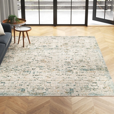 Area Rug: Abstract Painterly Texture, Teal Color Palette, Medium Pile.