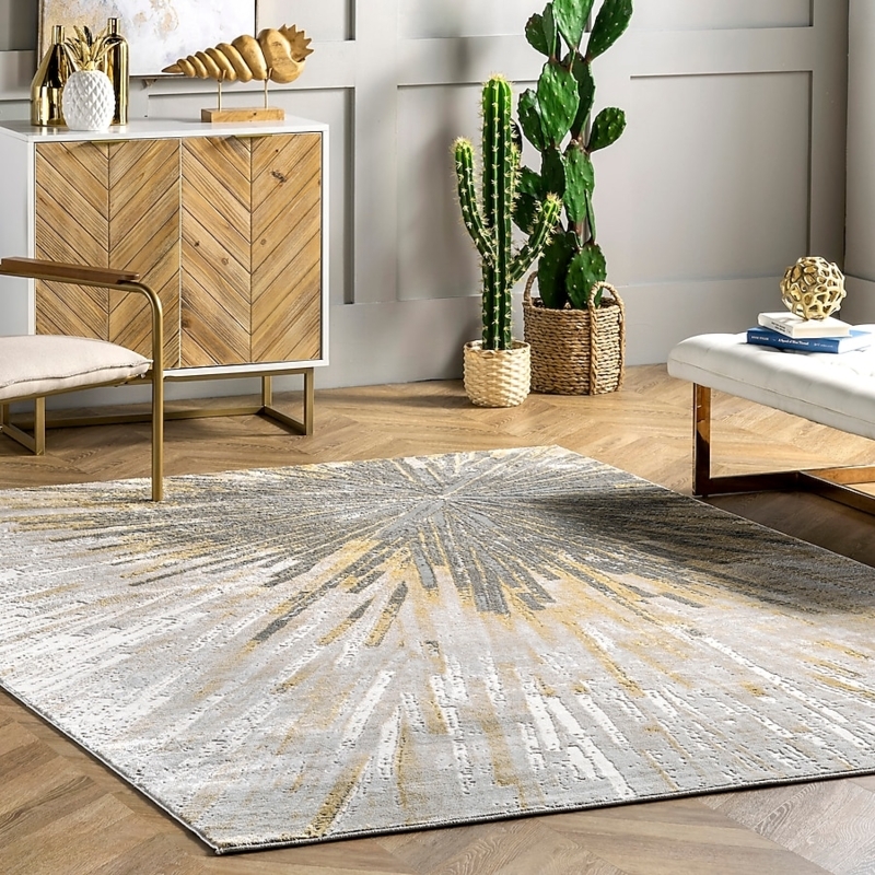 Area Rug Abstract Pattern Low Pile Ivory Beige Contemporary Airy