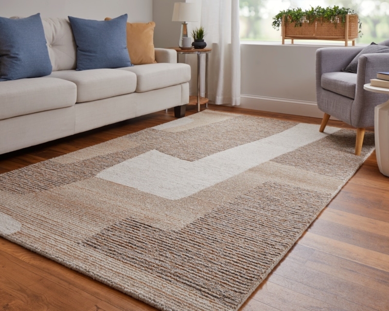 Area Rug Abstract Splatter Pattern Low Pile Modern Ivory Brown Neutral Tone