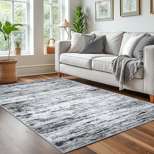 Area Rug Abstract Swirl Pattern Monochrome Low Pile Modern