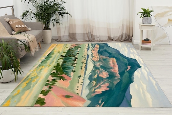 Area Rug Abstract Terracotta Landscape Flatweave Southwestern