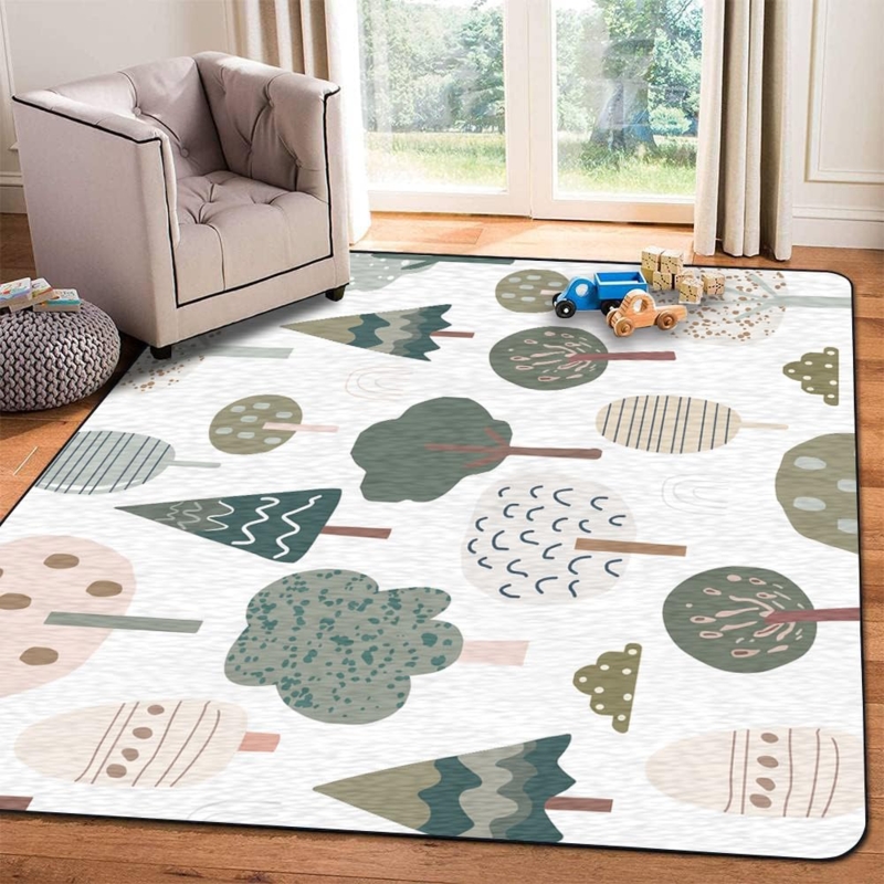 Area Rug Abstract Tree Silhouettes Muted Green Palette