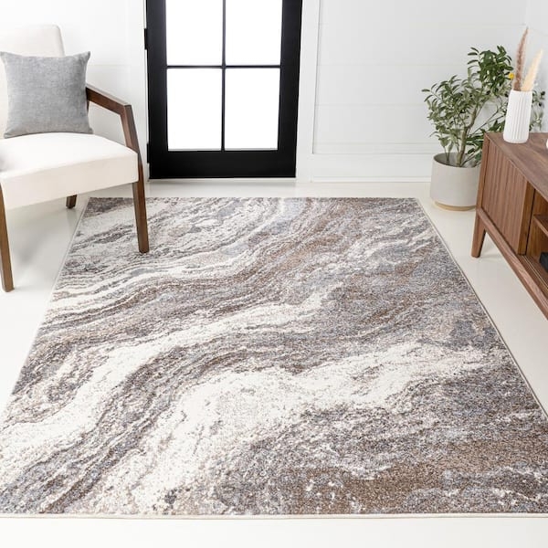 Area Rug Abstract Veined Marble Gray Brown Veined Texture Rug