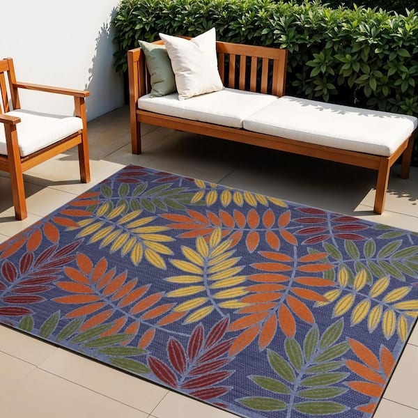 Area Rug Abstract Watercolor Design Woven Orange Green Contemporary