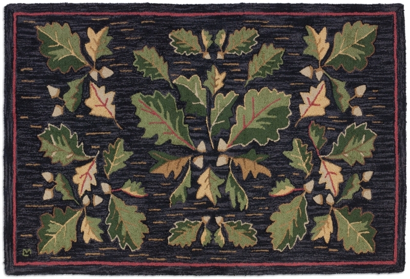 Area Rug Acorn Leaf Pattern Navy Botanical Border Rustic Farmhouse