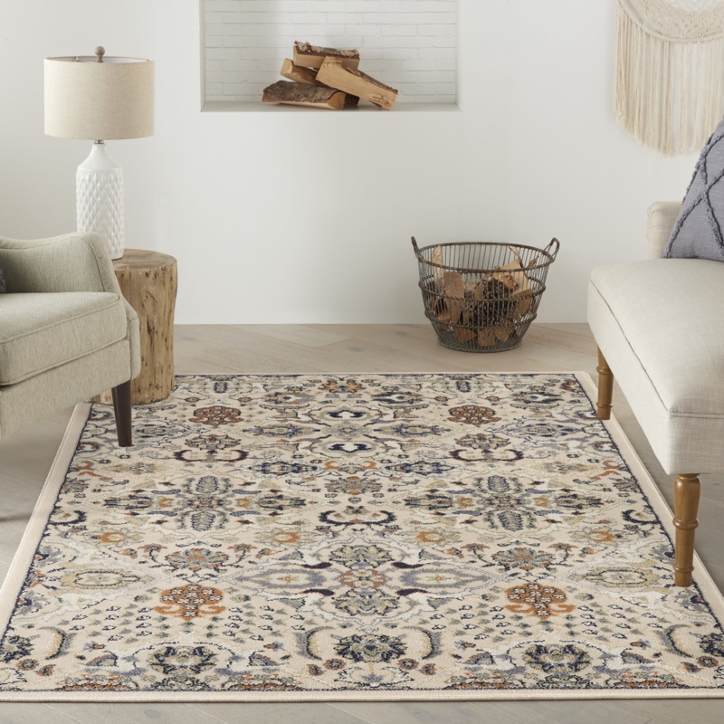 Area Rug All-Over Floral Design Beige Muted Tones Low Pile