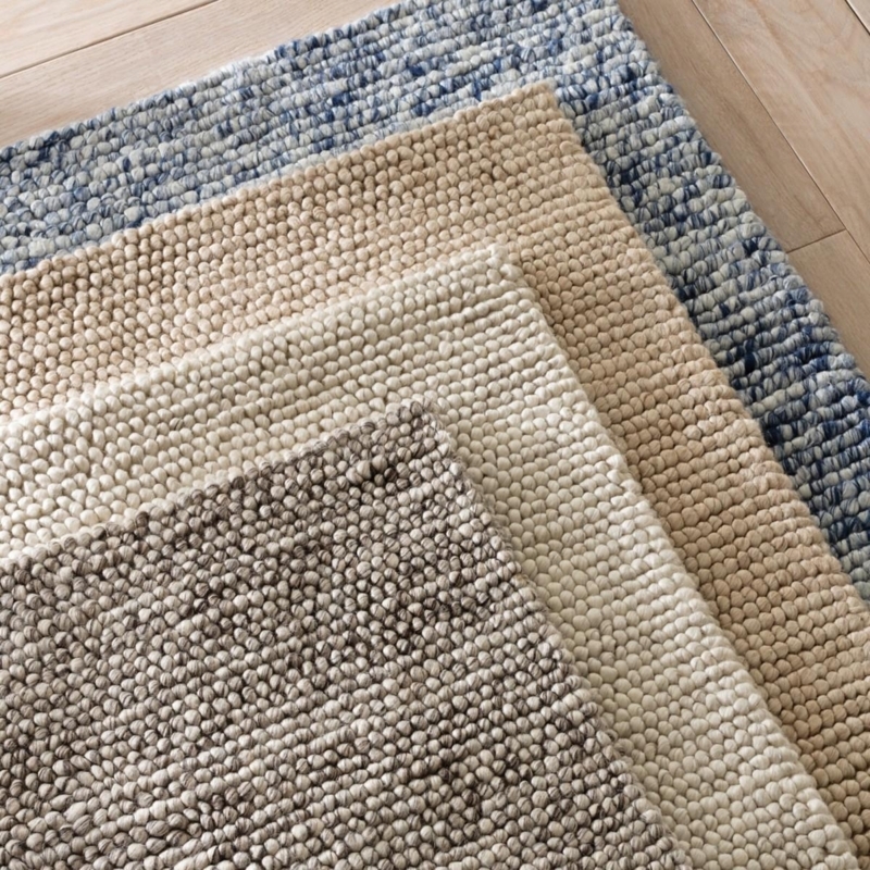 Area Rug Alternating Braided Rows Looped Pile Grey Cream Woven Wool