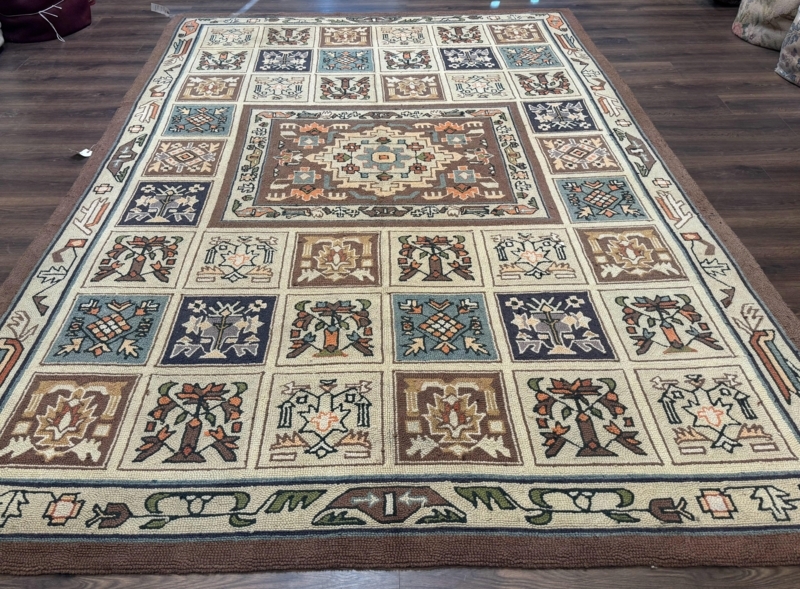Area Rug Americana Style Multi Panel Motifs Rustic Vintage Wool