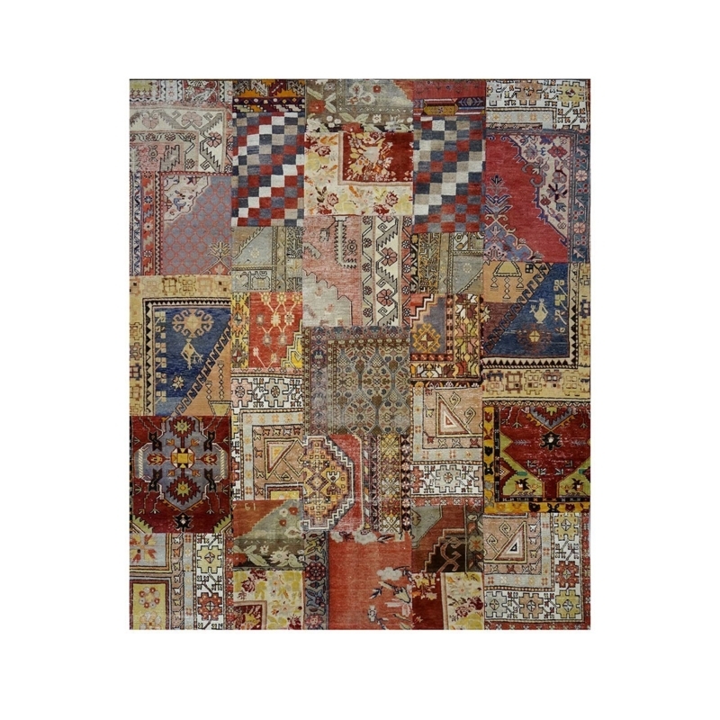 Area Rug Antique Turkish Patchwork Terracotta Sage Distressed