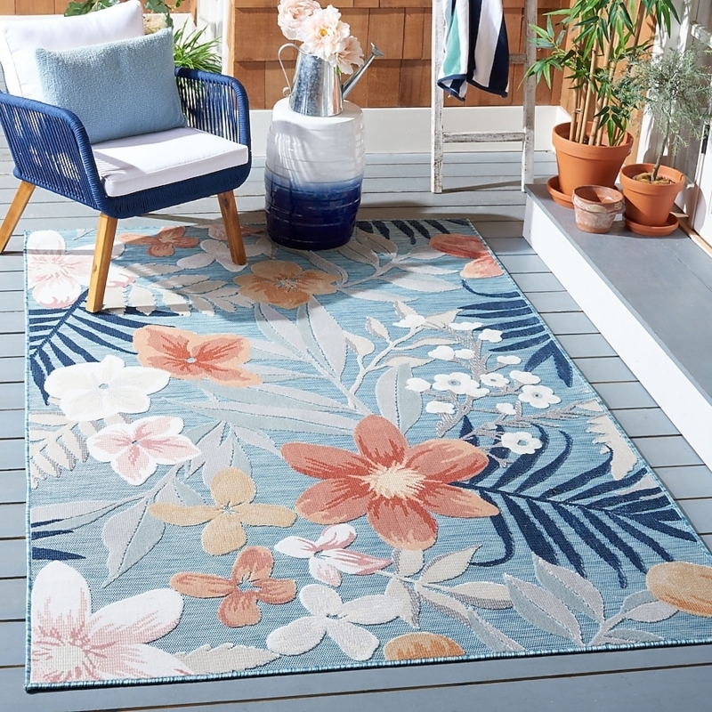 Area Rug Aqua Rust Palette Flat Weave Indoor Outdoor Transition Rug
