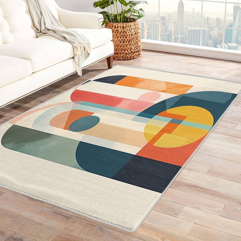 Area Rug Artistic Overlapping Arcs Mid Century Modern