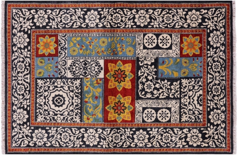 Area Rug Arts and Crafts Black William Morris Botanical Wool