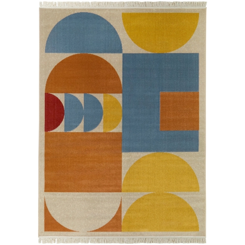 Area Rug Asymmetric Color Block Minimalist Styling Ivory Black
