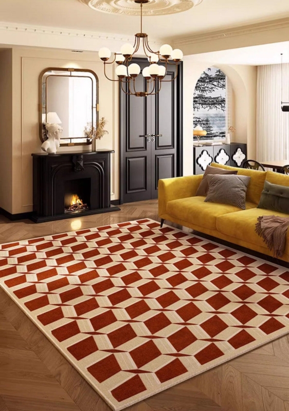 Area Rug Asymmetric Color Blocking Rust Navy Blue Minimalist Flatweave