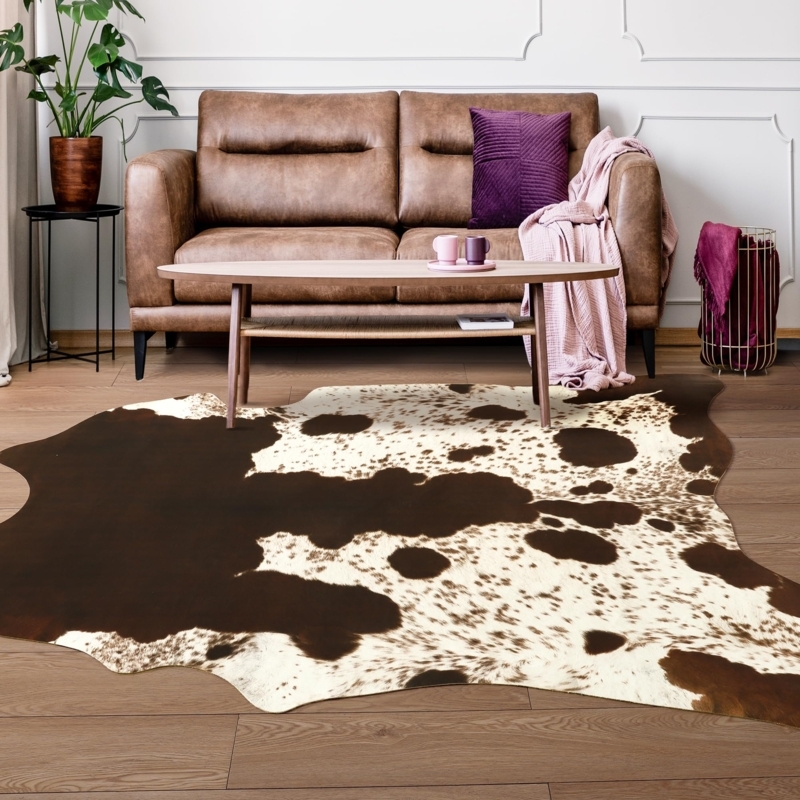 Area Rug Asymmetrical Shape Cow Print Low Pile Synthetic Fiber Rug