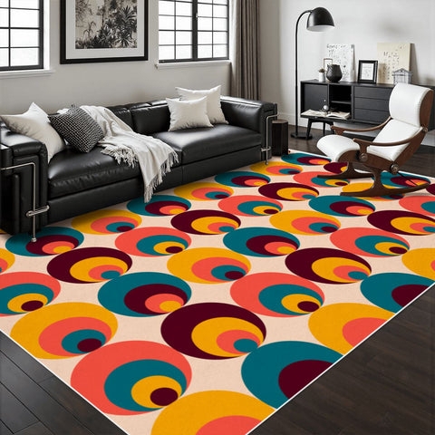 Area Rug Atomic Geometric Pattern Navy and Cream Wide Border Starburst