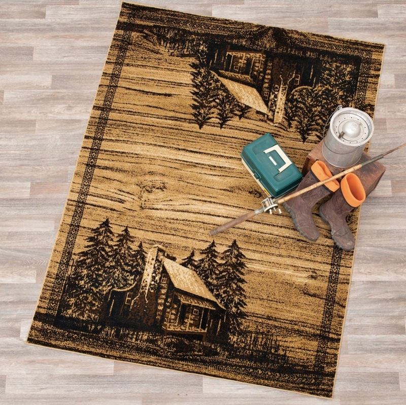 Area Rug Bear And Moose Motifs Lodge Patchwork Pattern