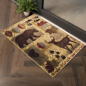 Area Rug Bear Landscape Motif Pinecone Border Lodge Decor