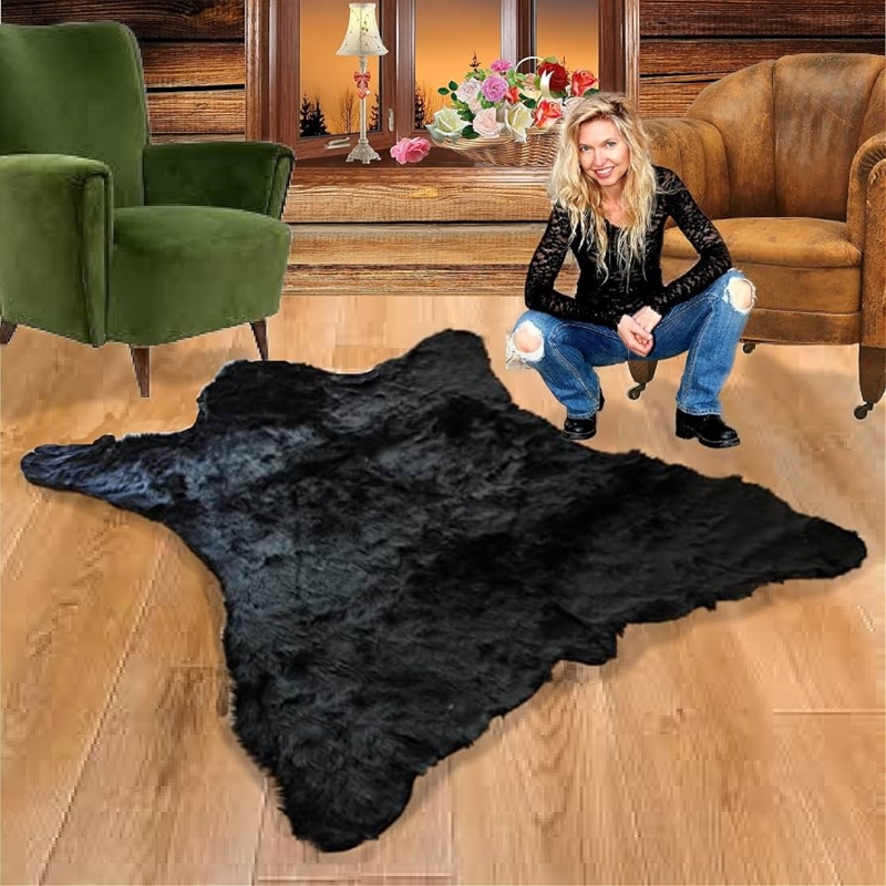 Area Rug Bear Silhouette Shaggy Faux Fur Matte Finish Floor Decor