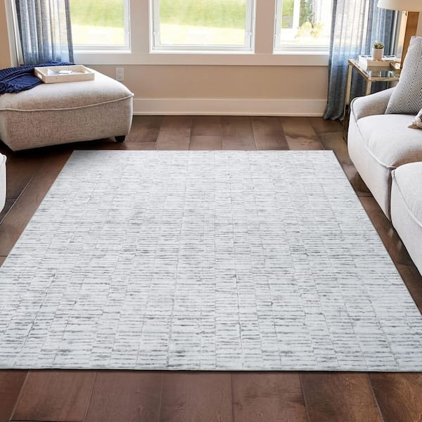 Area Rug: Beige Abstract Strata Texture High-Low Pile Washable Organic
