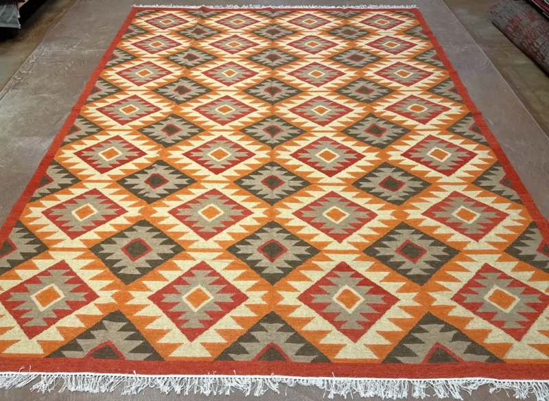 Area Rug Beige Geometric Lattice Dhurrie Flatweave Transitional Style