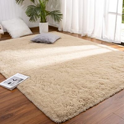 Area Rug Beige High Pile Shag Cozy Bedside Floor Mat