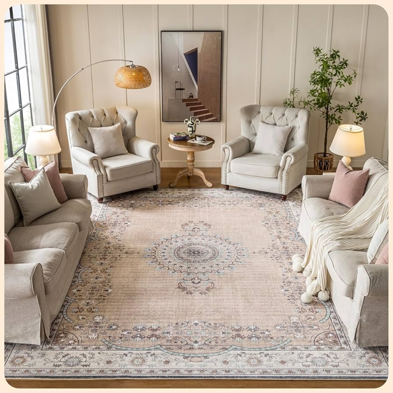 Area Rug Beige Textured Geometric Pattern Tonal Palette Organic Serene