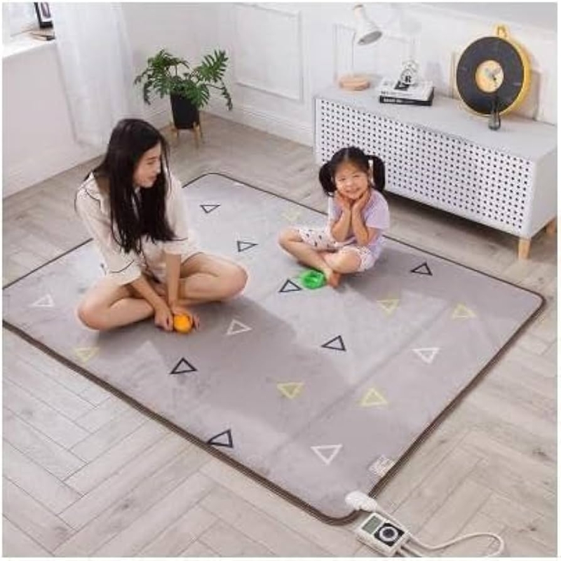 Area Rug Beige Textured Surface Cream Heating Element Wired Remote