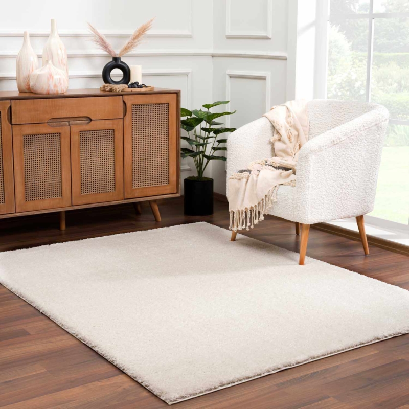 Area Rug: Beige Wavy High-Low Pile Textured Sculptural Japandi Style