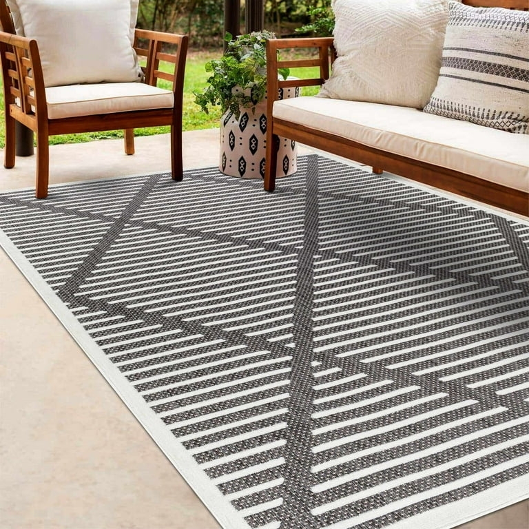 Area Rug Black And White Boho High Low Texture Tribal