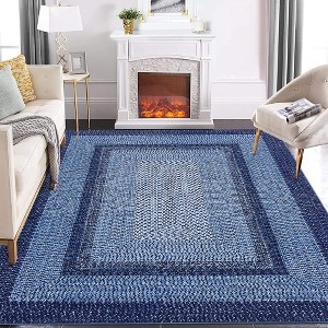 Area Rug Black Border Diamond Trellis Cream Braided Print