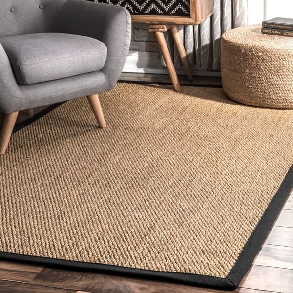 Area Rug, Black Fabric Border Chunky Sisal, Coastal Casual Style