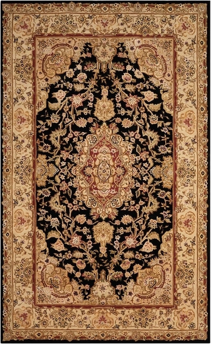 Area Rug Black Ground Ornate Persian Style Floral Pattern Traditional