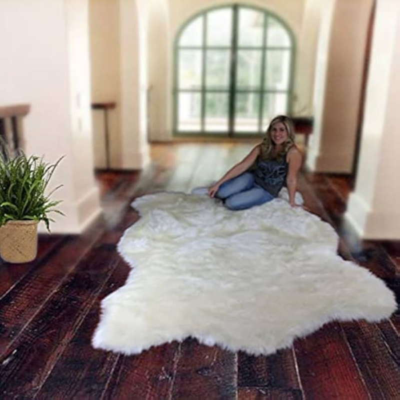 Area Rug Black Shaggy Faux Fur Animal Skin Silhouette High Pile Glam Decor