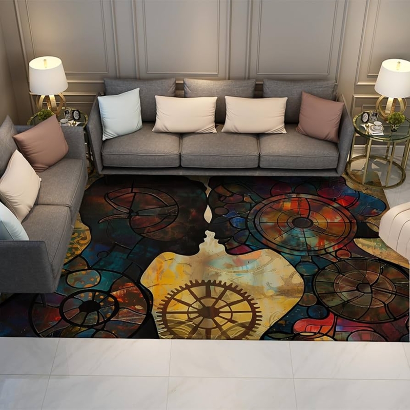 Area Rug Black White Optical Illusion Irregular Shape Surrealist