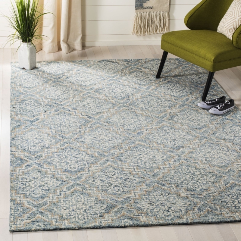 Area Rug Blue Abstract Distressed Motif Runner Shape Modern